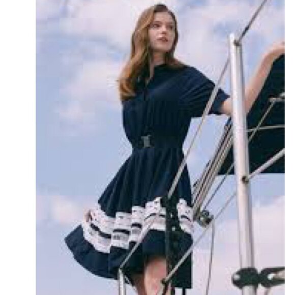 Maje Dresses & Skirts - Maje Romana Embroidered Cotton Shirt Dress in Navy Size 1 (US S)